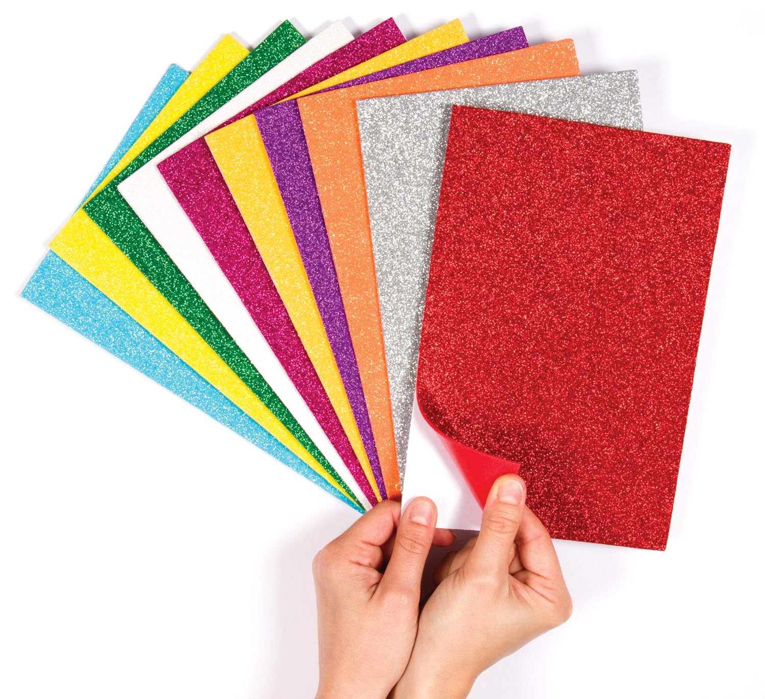 Baker Ross EF434 Self-Adhesive Glitter Foam Sheets - Creative Art Supplies for Kids Seasonal Crafts and Decorations (Pack of 10)