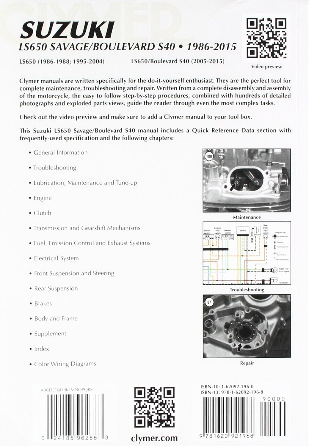 Amazon.com: Clymer Suzuki LS650 Savage Boulevard S40 (1986-2012): Automotive
