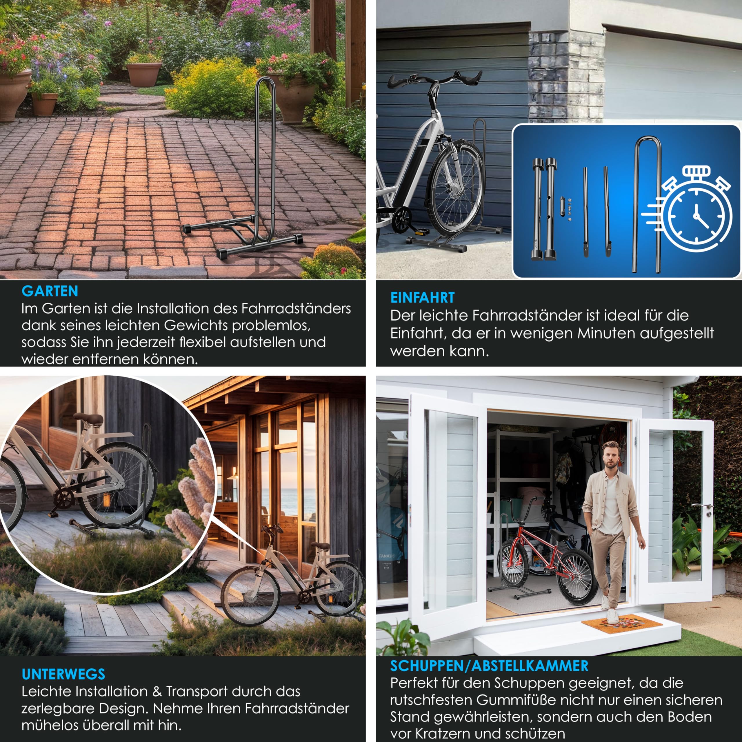 KESSER® Fahrradständer Boden einzeln für Mountainbike, E-Bike, Citybike, Rennrad, MTB | Fahrrad Montageständer | Freistehender Fahrradhalter Ständer Eisen | Reifenbreite bis 65mm | Inkl. Luftpumpe 7