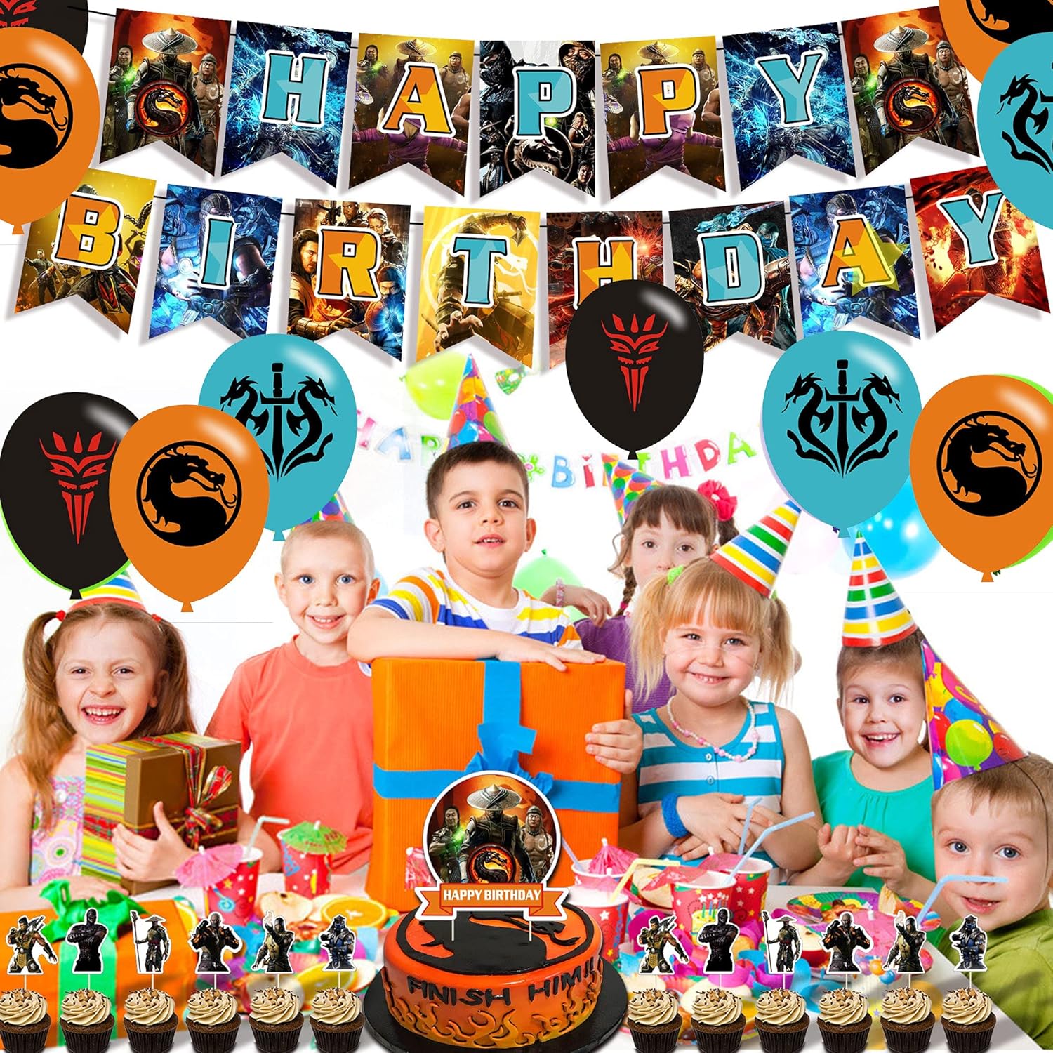 Mortal Kombat Party Decorations Mortal Kombat Birthday Party Supplies,Decorations for Mortal Kombat Includes Cake Topper Cupcake Toppers,Banner,Ballons for Mortal Kombat: Toys & Games