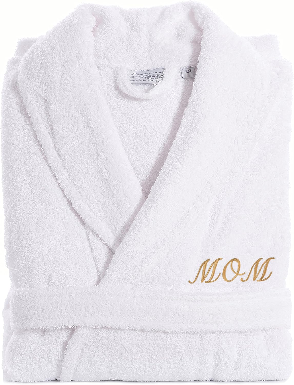 Linum Home Textiles TR00-LX-MOMG White Terry Bathrobe for MOM, Large/X-Large, Gold Embroidery