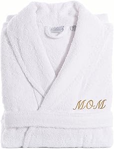Linum Home Textiles TR00-LX-MOMG White Terry Bathrobe for MOM, Large/X-Large, Gold Embroidery