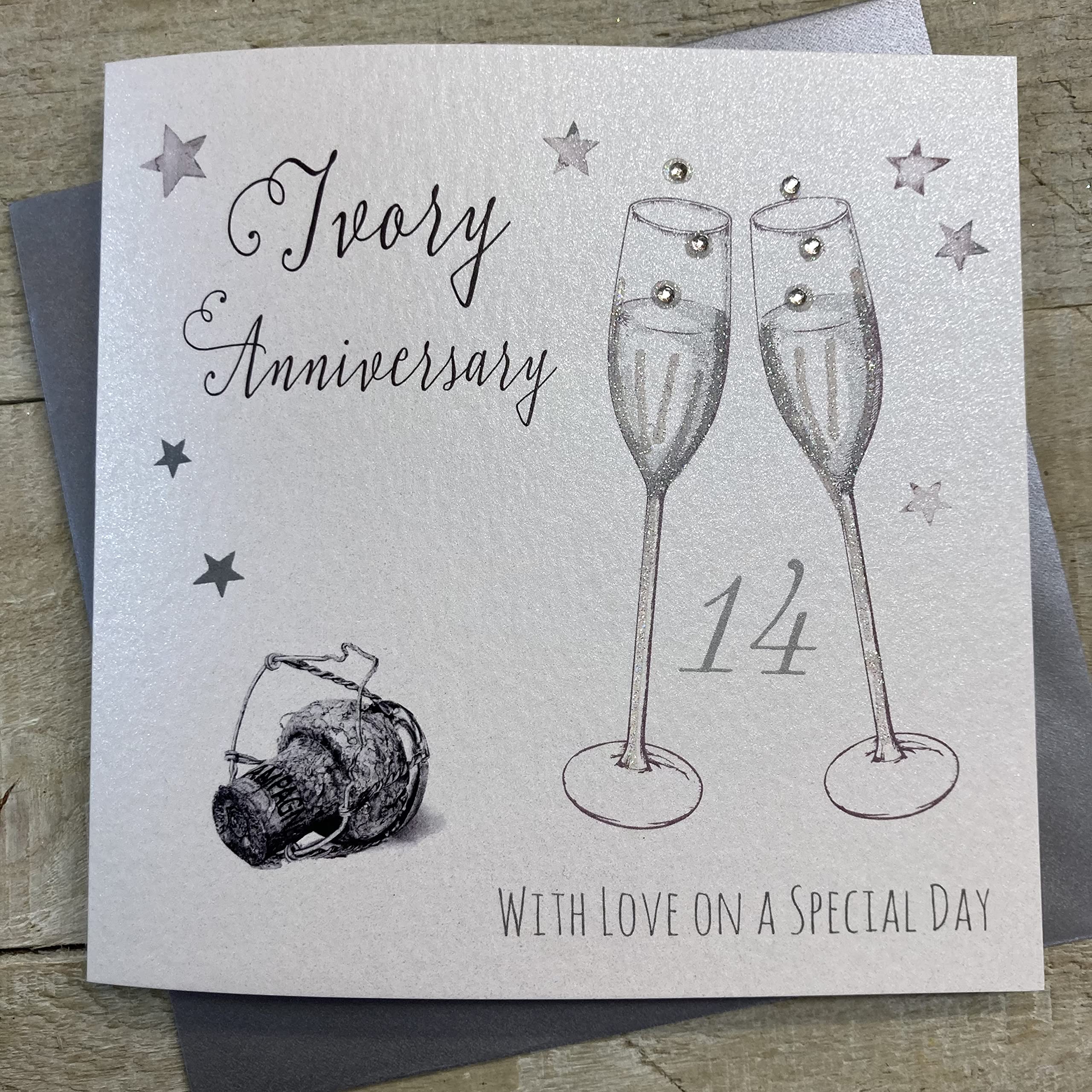 White Cotton Cards Ivory Love On Your Special Day Handmade 14th Anniversary Card, WA14