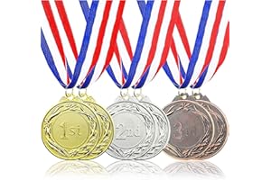 JUVALE 6-Pack 1st, 2nd, 3rd Place Award Medals for Kids and Adult, Participation Awards with 15.5-Inch Prize Ribbons for Sports, Tournaments, Competitions (Metal, 2.6 in)