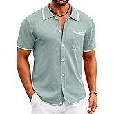 COOFANDY Men's Knit Button Down Shirt Vintage Polo Shirts Short Sleeve Summer Beach Shirts