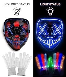 Halloween Mask Skeleton Gloves Set, Light Up Scary