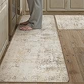 WondRg Kitchen Mats for Floor Set of 2 Anti Fatigue Waterproof Kitchen Rug Beige Grey Abstract Washable Non-Slip Kitchen Mats