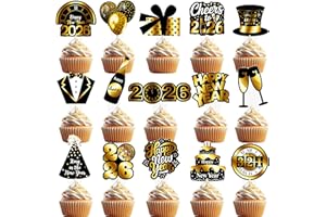 C L COOPER LIFE 48Pcs 2026 Happy New Year Cupcake Toppers 2026 New Year Eve Party Cupcake Picks Cake Decorations for Hello 2026 New Years Party Supplies