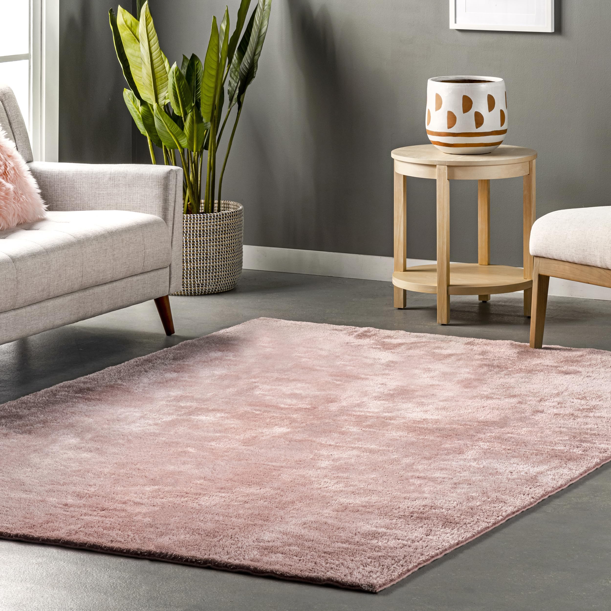 nuLOOM 8′ x 10′ Cozy Plush SuperiorWash Area Rug, Machine Washable, Non-Slip, Soft Fluffy Shag Carpet for Living Room Bedroom Kids Room Nursery Home Decor, Loni Pink