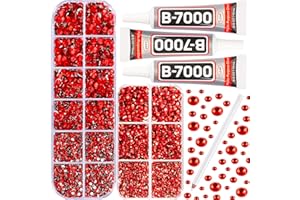 WORTHOFBEST b7000 Gem Glue with 7500Pcs Red Rhinestones for Crafts Clothes Clothing Fabric, Red Flatback Crystals Rinstonestone for Shoes Crafting Tumblers Cups, Shiny Red Flat Back Bedazzler Diamonds kit 2-5mm