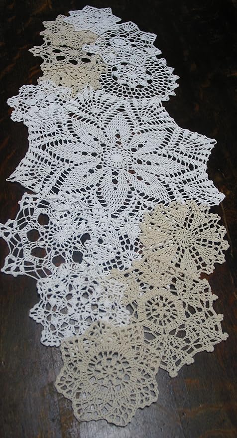Set Of 14 Hand Crochet Doilies 5 7 14 White Natural - 