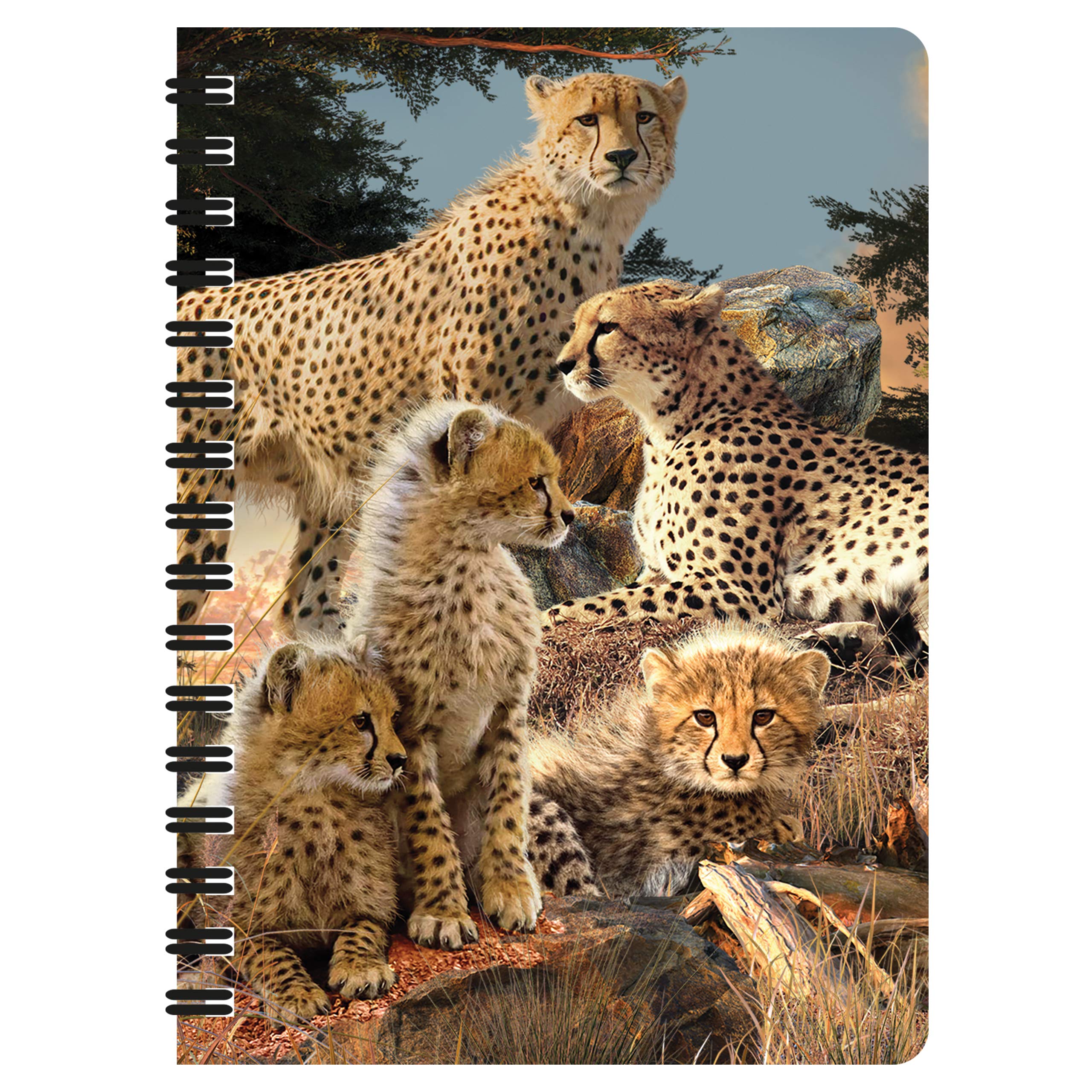 3D LiveLife Jotter - Cheetah Clan from Deluxebase. Spiral Bound A6 Notebook with 80 Plain Recycled Pages. Pocket Sized Animal Notepad, Journal or Drawing Book with Big Cat Cover