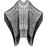 BABEYOND 1920s Sequin Beaded Shawl Wraps Fringed Evening Cape Scarf for Wedding