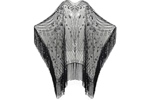 BABEYOND 1920s Sequin Beaded Shawl Wraps Fringed Evening Cape Scarf for Wedding
