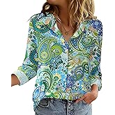 Zeagoo Blouse for Women Dressy Long Sleeve Button Down Shirts Business Casual Outfit Lightweight Solid/Printed Tops