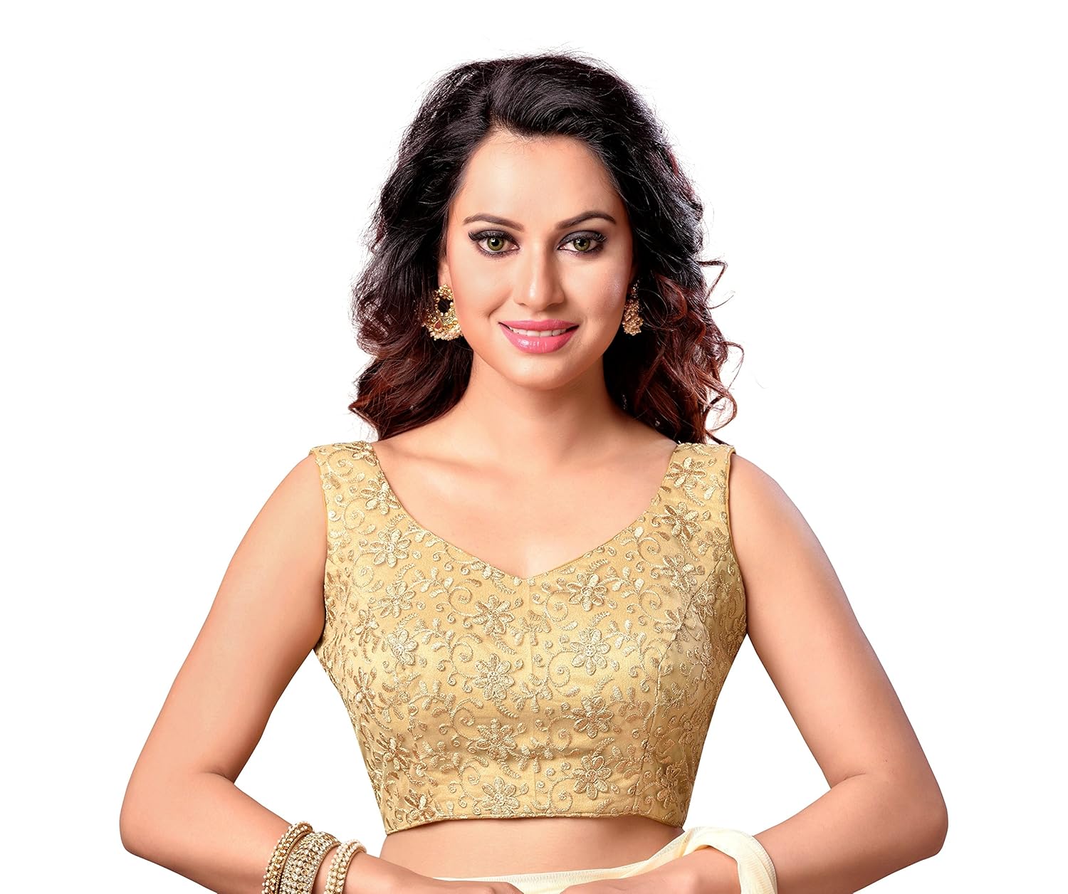 studio shringaar latest golden fully embroidered readymade stitched sleeveless saree blouse for women