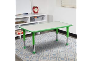 EMMA + OLIVER Adjustable Kids Activity Table for Home Use, Height-Adjustable Classroom Table for Kids, 23.625" W x 47.25" D x 14.5-23.5" H, Green