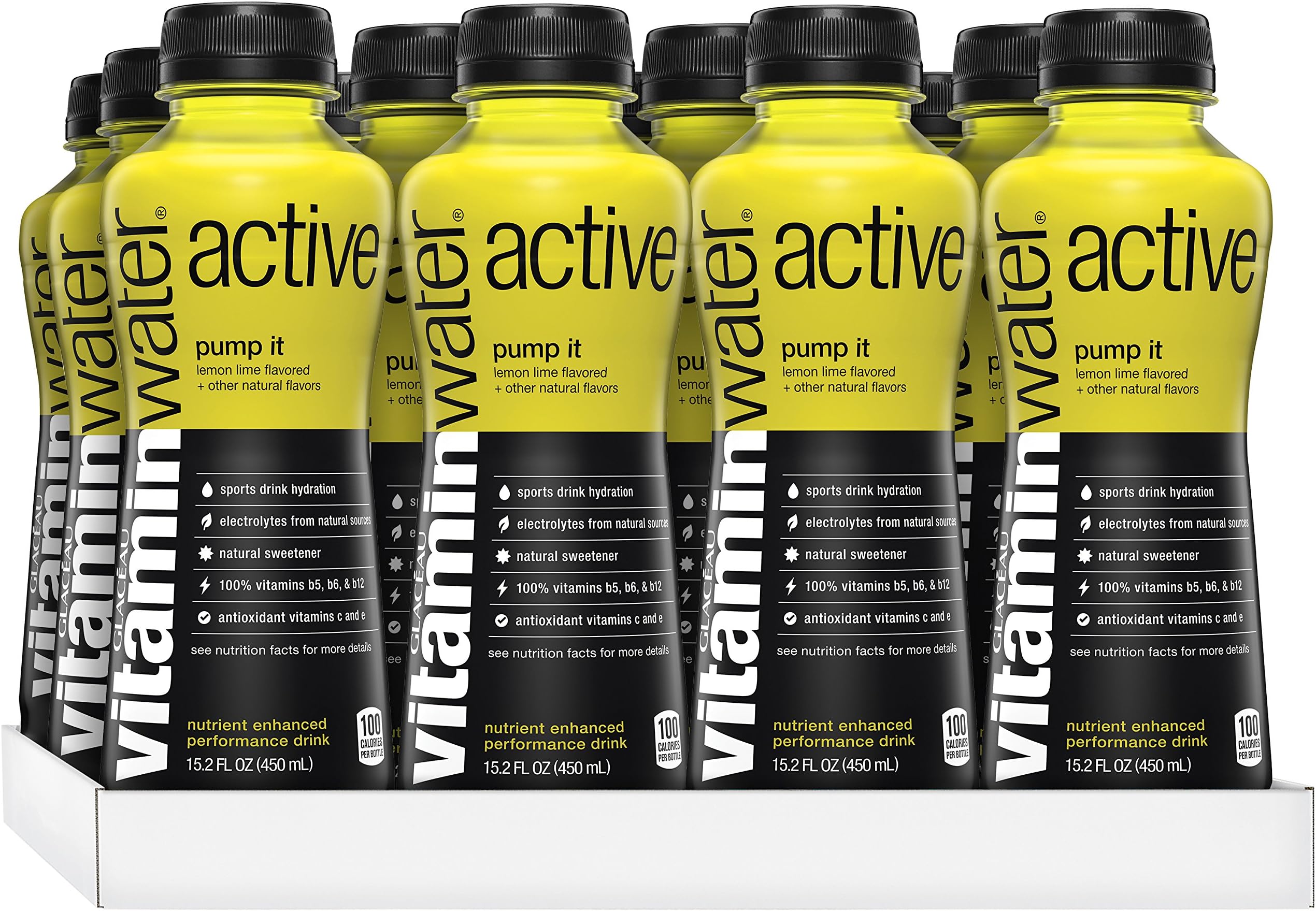 vitaminwater active Pump It, Lemon Lime Flavored Sports Drink, 15.2 Fluid Ounce (Pack of 12)