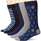 Amazon Essentials Mens Comfortable Patterned Dress Socks, 5 Pairs