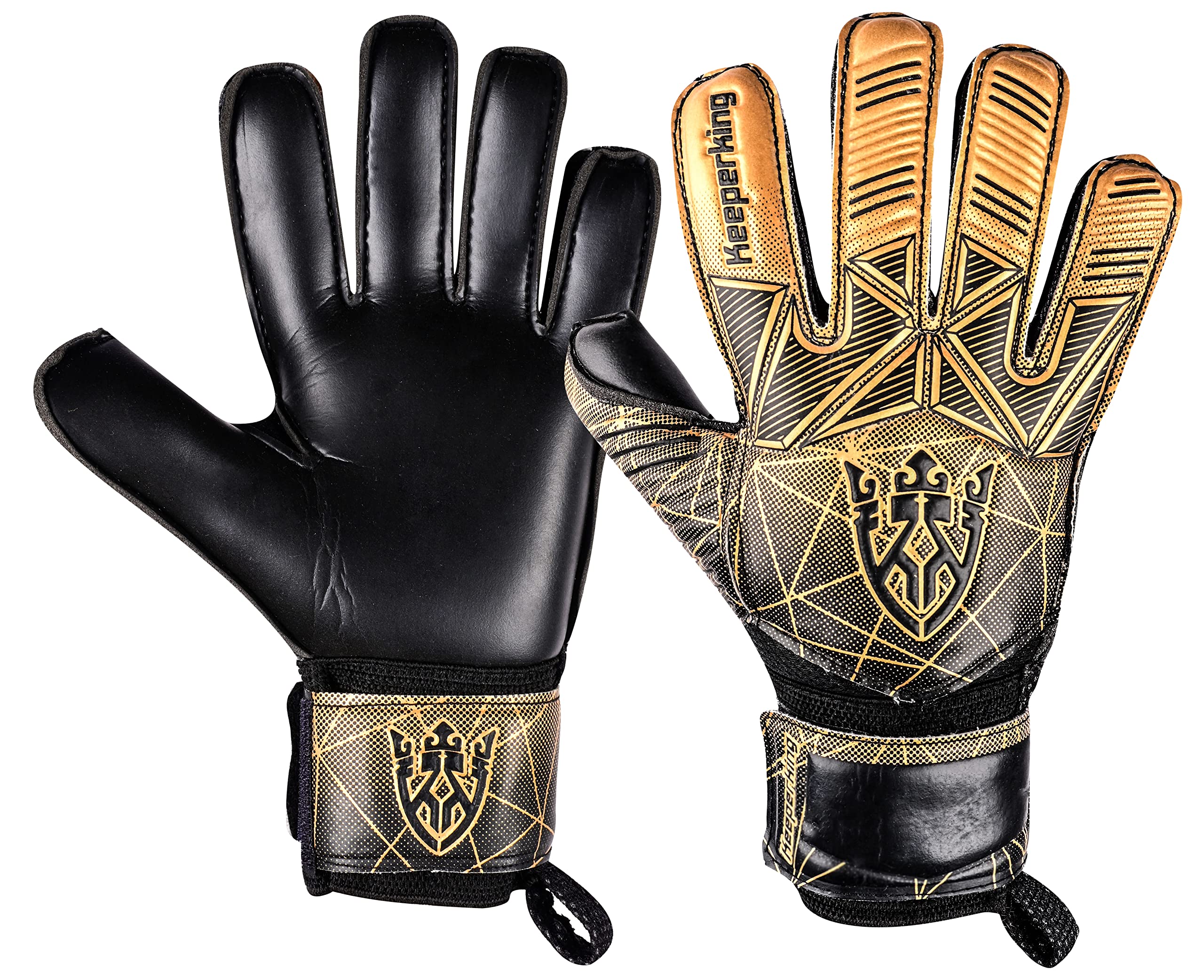 Keeperking Unisex Goalkeeper Football Gloves for Adults, Children, Teenagers with and without Finger Protection, Removable Fingersave, 4 mm (9, Gold)