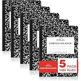 Yeplan Composition Notebooks 5 pack, Wide Ruled Notebook Paper, 9 3/4" x 7 1/2", 80 Sheets/160 Pages, Aesthetic Marble Composition Notebook for School &amp; Office Supplies (5, Black)