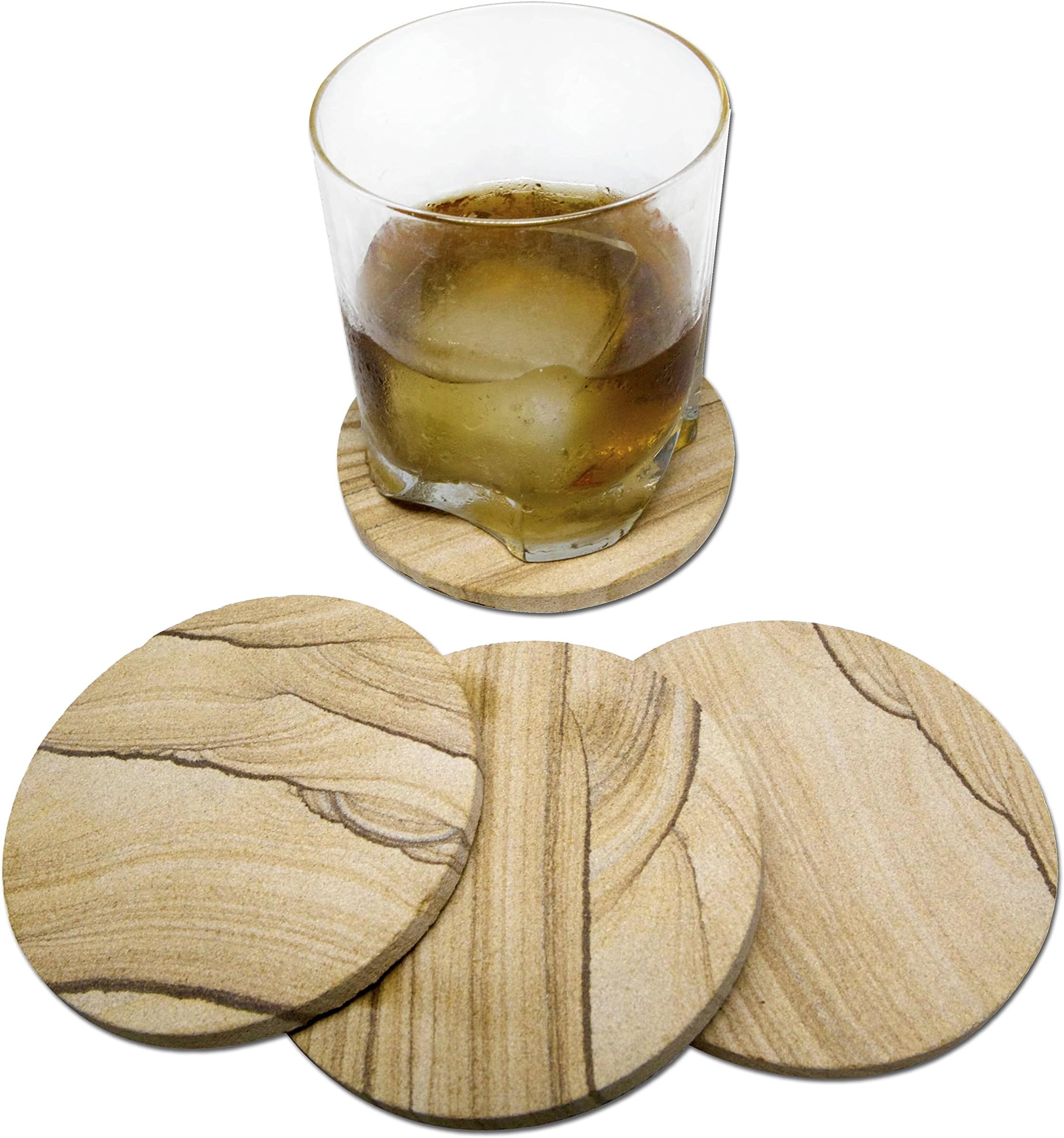 Natural SANDSTONE COASTERS Set - Sandstone is Highly Absorbent. Each Coaster Has a Unique Beautiful Design. The Perfect Coasters For Drinks Absorbing More Water & Moisture. Great Home Furnishing Gifts