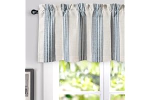 DriftAway Chris Linen Lined Valance Double Layer Thermal Insulated Room Darkening Blackout Window Valances 3 Inch Rod Pocket Vertical Striped Kitchen Valance for Bathroom 52 Inch by 14 Inch Jean Navy