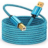 GGMTY 15ft USB Printer Cable, Extra Long Nylon Braided USB 2.0 Type A to B Male Cord with Gold-Plated Connectors, High Speed Data Transfer Scanner Wire for HP, Canon, Epson, Midi Keyboard &amp; DAC (Blue)