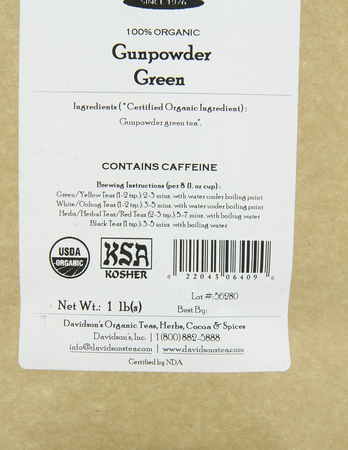 Davidson's Tea Bulk, Gunpowder Green, 1-Pound Bag: Grocery & Gourmet Food