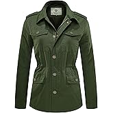 WenVen Women's Lightweight Canvas Cotton Military Jacket Utility Lapel Anorak
