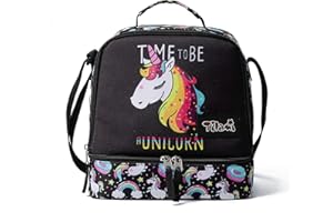 Tilami Lunch Bags Insulated Adjustable Strap Zipper, Two Compartments Cooler Bags, Bento Bags for Kids Toddlers, Unicorn Cute