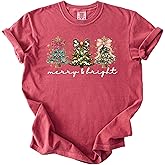 Comfort Colors® Merry & Bright Christmas Shirt, Cute Holiday Tree with Bows Tee, Festive Retro Xmas Graphic T-Shirt, Gift for Women Multi