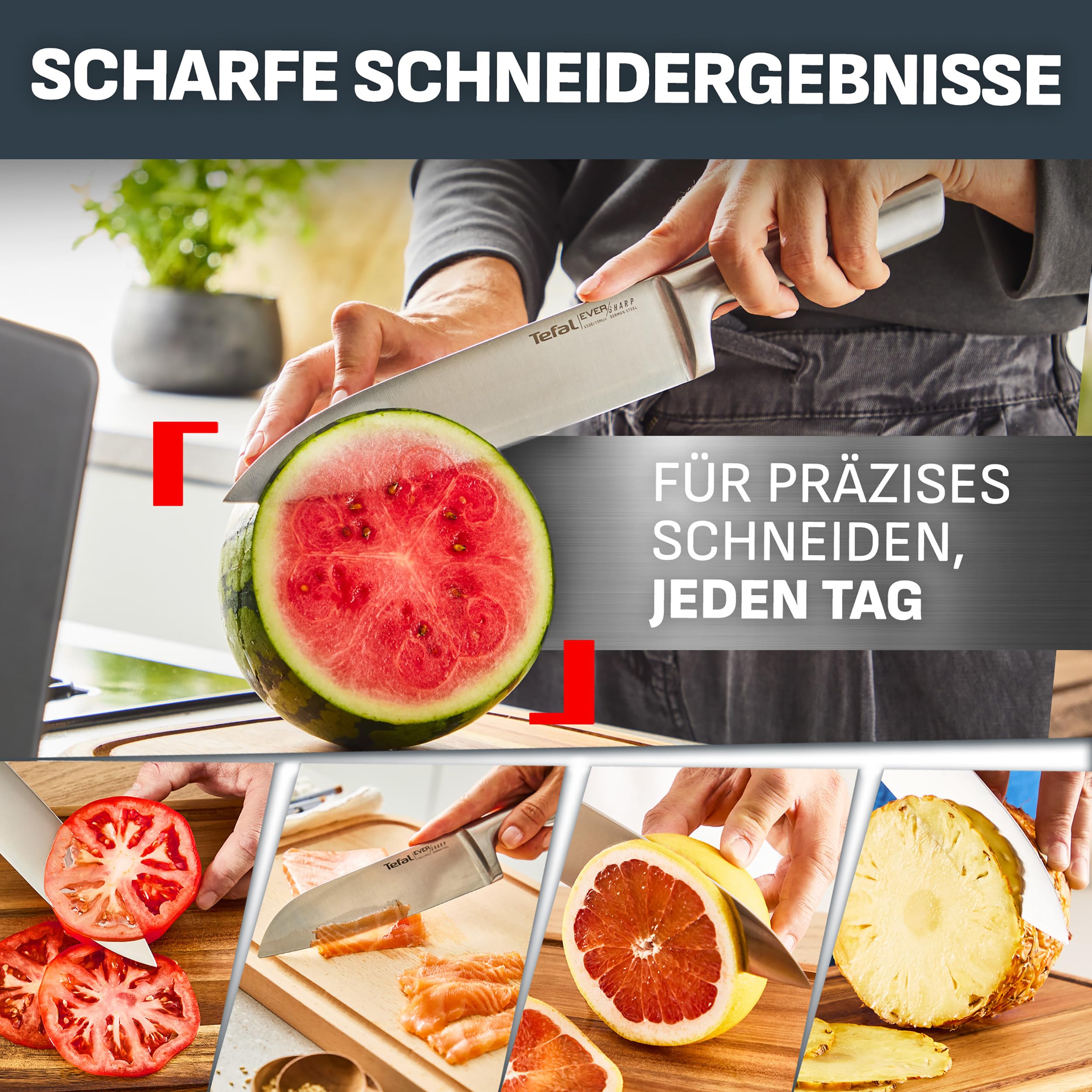 Tefal EverSharp Pro 5-teiliges Messer-Set mit selbstschärfendem Messerblock, patentierte Schärftechnologie, deutscher rostfreier Edelstahl, Schwarz, K2976S04 8
