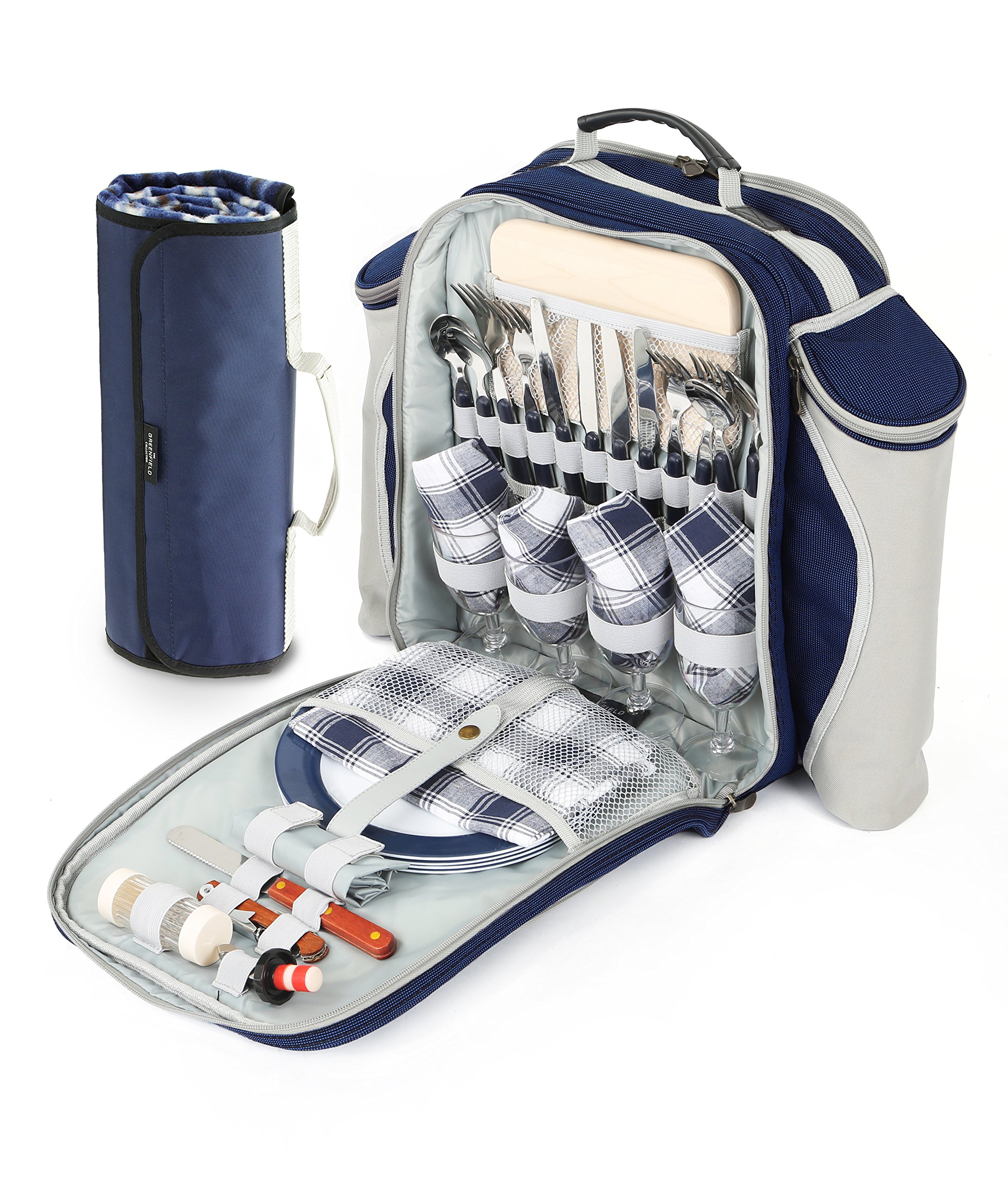 Greenfield Collection Person Deluxe Picnic Set Rucksack Matching Picnic  Blanket; Hamper Includes Cutlery Set; Perfect Waterproof Coolbag Backpack