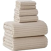 NALIVO Extra Large Bath Towel Set of 6 (40"x80"),Oversized Bath Sheet Super Soft Highly Absorbent Microfibers Quick Dry Luxry Shower Towel for Bathroom Spa Gym Hotel Yoga(Beige, 6Piece)