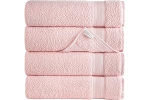 ALL DESIGN TOWELS All Design Pink Bath Towels 27" x 54" Quick-Dry High Absorbent 100% Turkish Cotton Towel for Bathroom, Guests, Pool, Gym, Camp, Travel, College Dorm, Shower (Pink, 4 Pack)
