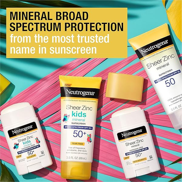 NEUTROGENA SHEER ZINC OXIDE DRY-TOUCH SUNSCREEN LOTION WITH BROAD SPECTRUM SPF 50, WATER-RESISTANT, HYPOALLERGENIC & NON-GREASY MINERAL SUNSCREEN, 3 FL. OZ