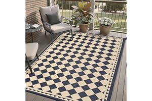 PureCozy Outdoor Carpet 5x8 Patio Waterproof Non Slip Outdoor Rugs Reversible Plastic Straw Portable Boho Checkered Tapis Mat