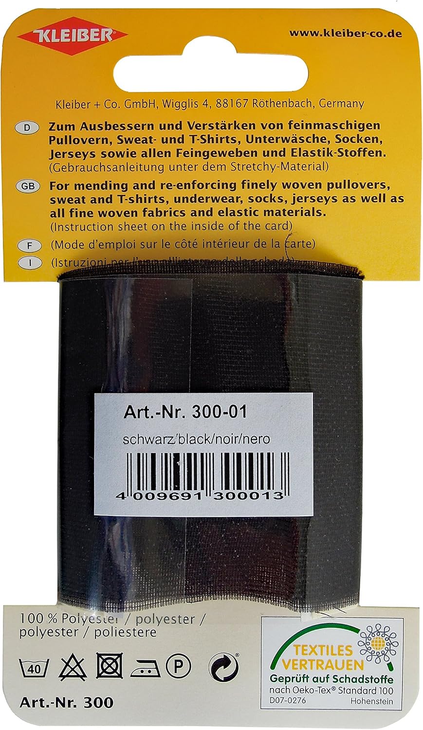 Kleiber 40 x 6 cm Iron on Elasticated Clothing Repair Tape, Black, 40 cm x 6 cm - Image 3