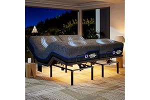 Marsail NS2 Pro Massage Adjustable Base with Mattress Set, Wireless Remote & App Control, Split King Adjustable Bed Frame + 14-inch Cooling Gel Memory Foam Mattress