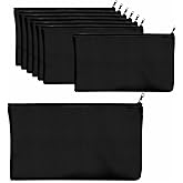 8 Pack Canvas Pencil Pouch, DIY Craft Zipper Bags Blank Makeup Bags Multifunctional Pouches Pencil Case for Cosmetic Toiletry Stationary (Black, 8.3” x 4.7”)
