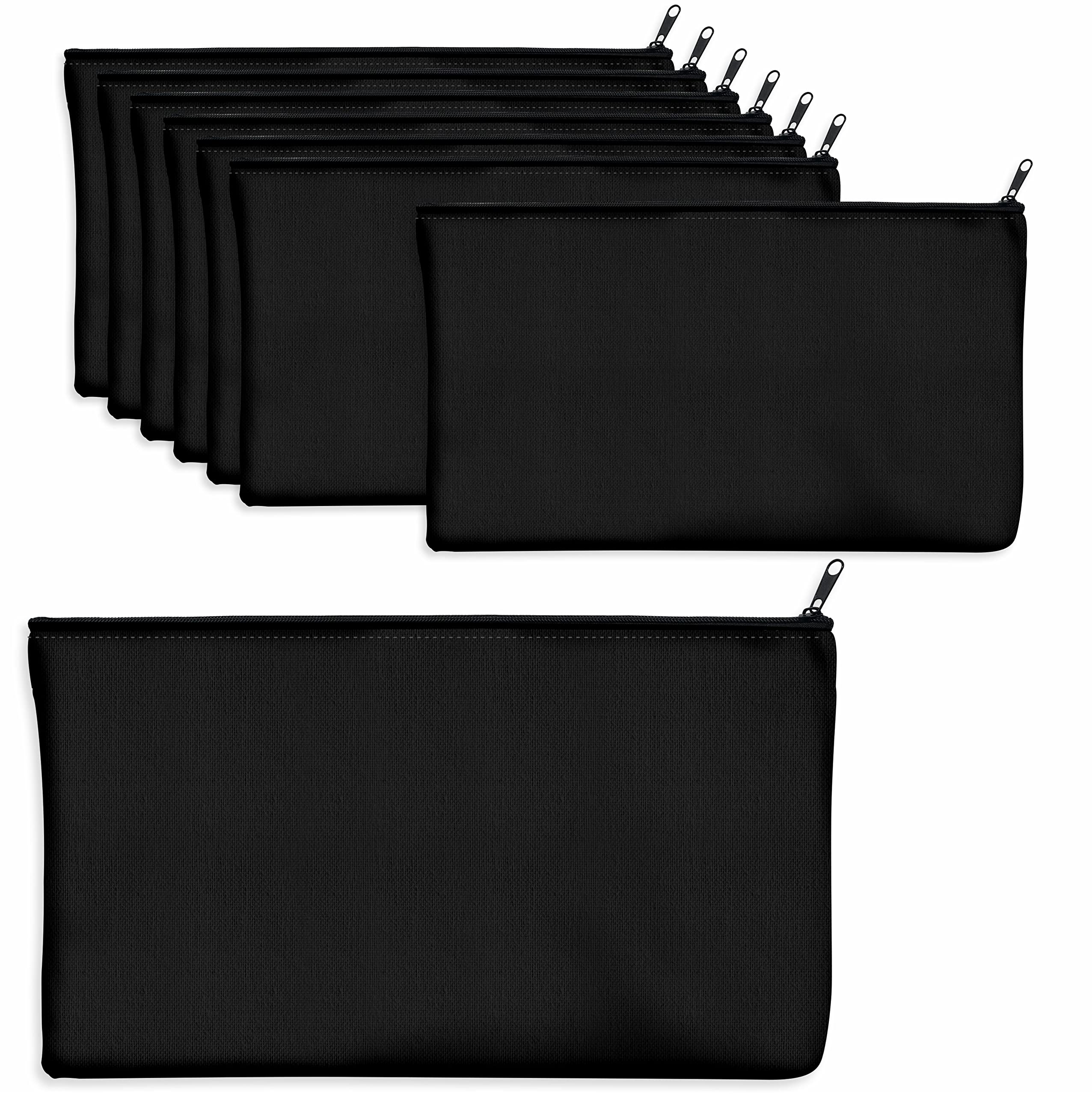 8 Pack Canvas Pencil Pouch, DIY Craft Zipper Bags Blank Makeup Bags Multifunctional Pouches Pencil Case for Cosmetic Toiletry Stationary (Black, 8.3” x 4.7”)