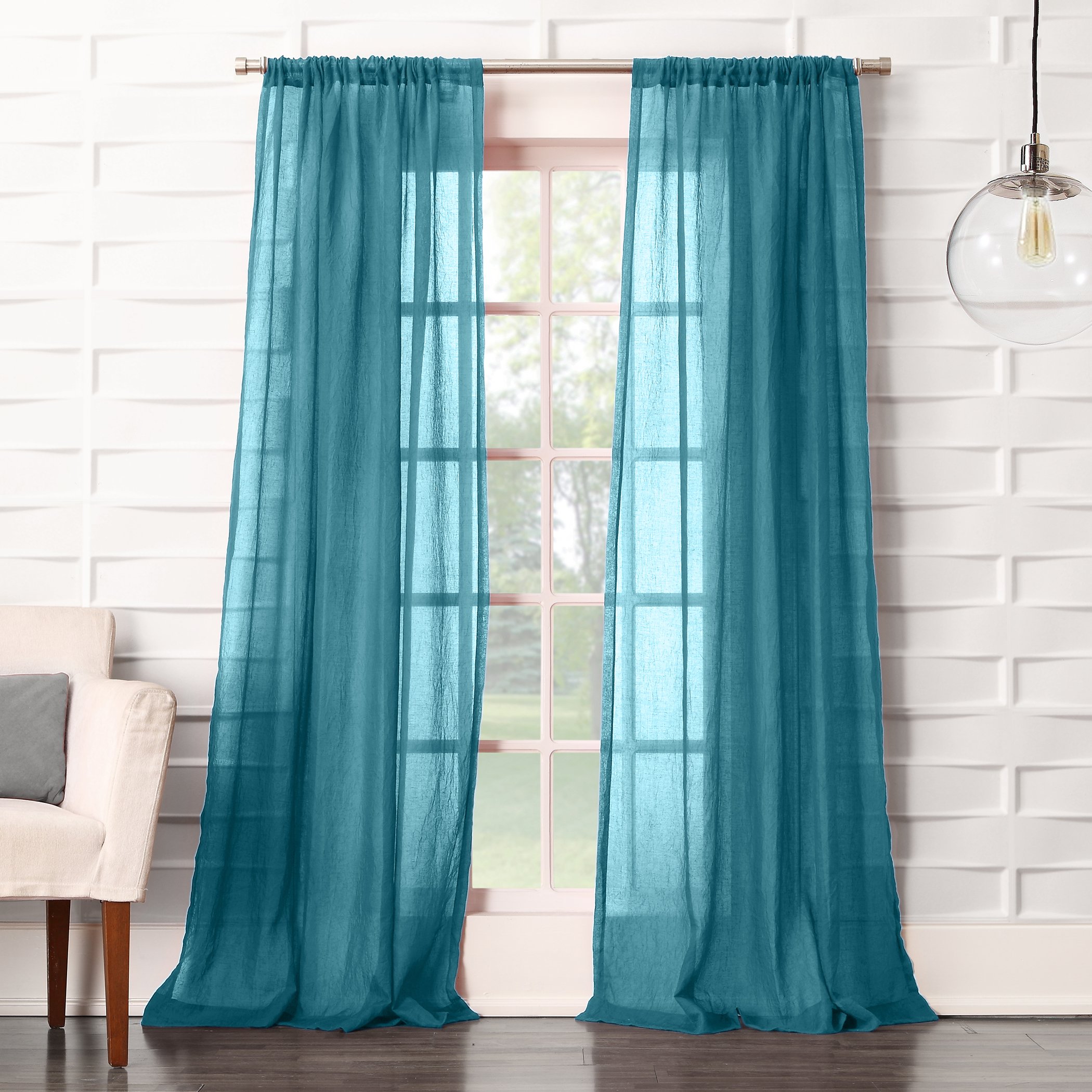 Photo 1 of No. 918 Tayla Crushed Texture Semi-Sheer Rod Pocket Curtain Panel, 50" x 95", Marine