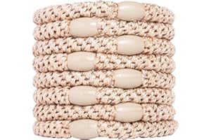 Gold Hair Ties for Thick Hair, Grab & Go Ponytail Holders, 8 Pack, Metallic Beige, Thick No-Crease Bands with Strong Hold and Damage-Free Design | L. Erickson