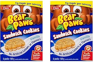 Vanilla Sandwich Cookie Bundle. Includes (2) Packages of Bear Paws Vanilla Sandwich (12 pouches total/2 cookies per pouch) wi
