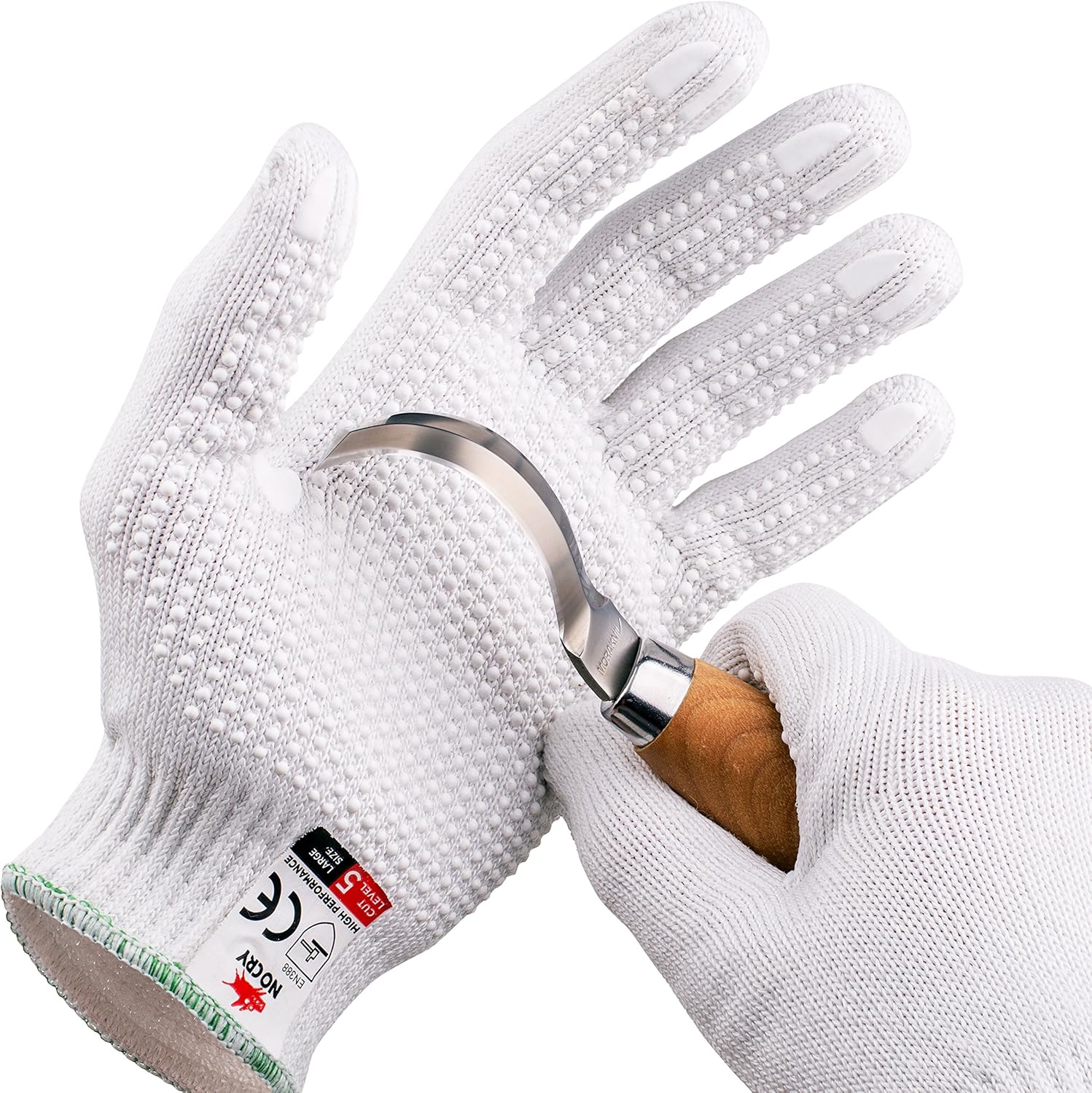 NoCry Cut Resistant Protective Work Gloves with Rubber Grip Dots. Tough and Durable Stainless Steel Material, EN388 Certified. 1 Pair. White (Large): Health & Personal Care