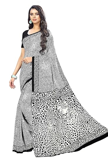 Womens Crepe Georgette Printed Saree With Blouse(green-channel-6173)