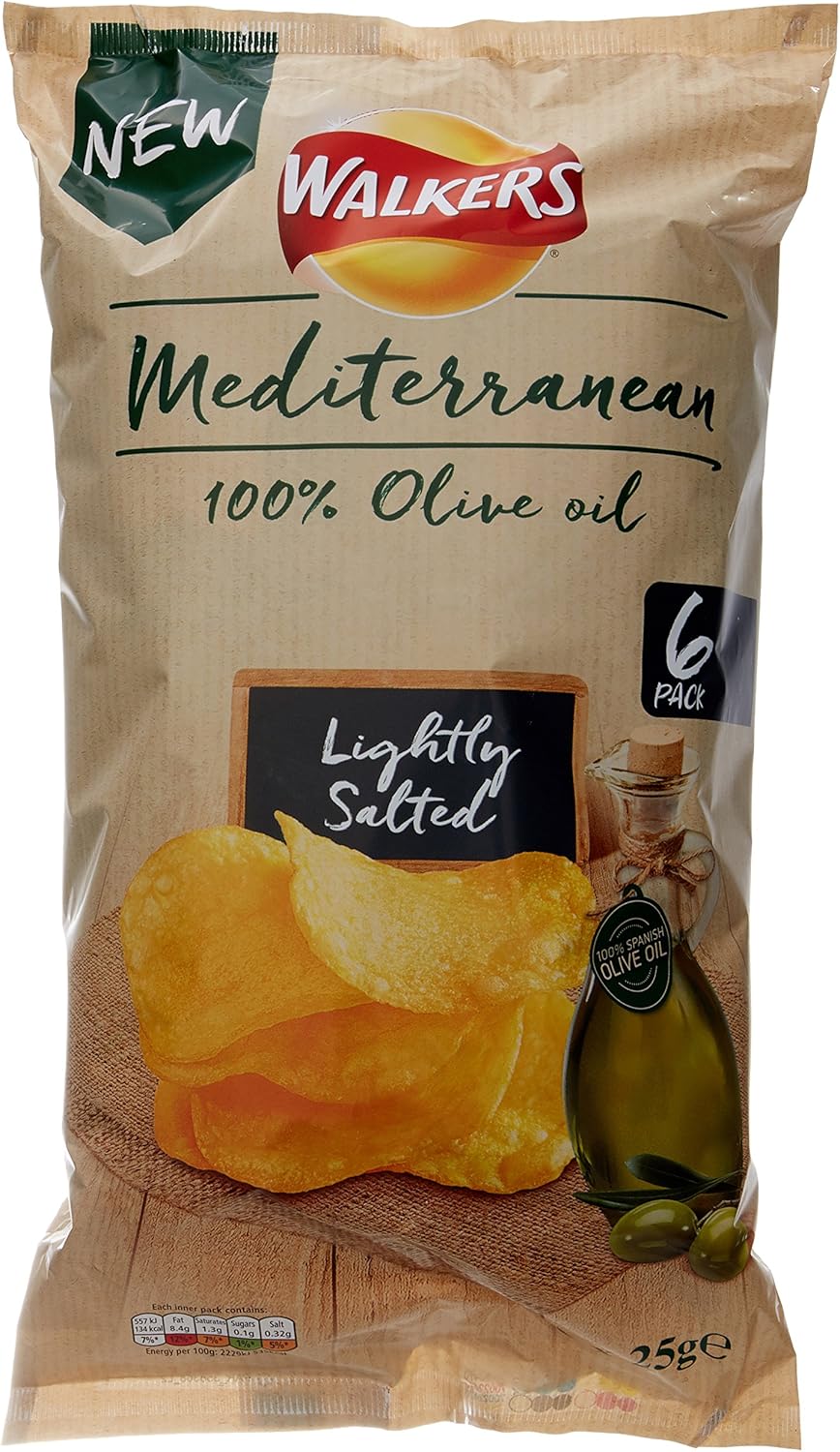Walkers Mediterranean Lightly Salted Crisps, 25 g, Pack of 6 Amazon.co