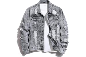 BULUWIE Denim Jacket Men,Men's Stretch Slim Fit Jean Jacket,Classic Ripped Trucker Denim Coat,Men Fashion Outdoor Jacket