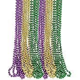 4E's Novelty 24 Pack Purple Green Gold Beads Necklaces, Mardi Gras Beads Bulk Party Supplies Festival Parade Throws Dress Up accessories